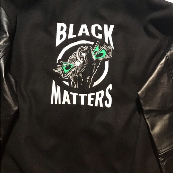 Black Matter Varsity Jacket with Leather Sleeves - Picture 3 of 6